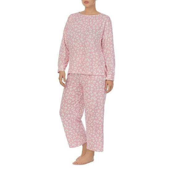 Outlet π Kate Spade New York Plus Size Animal Print Long Sleeve Round Neck Cropped Pajama Set Pink Print π 3 Outlet π Kate Spade New York Plus Size Animal Print Long Sleeve Round Neck Cropped Pajama Set Pink Print π - Image 3