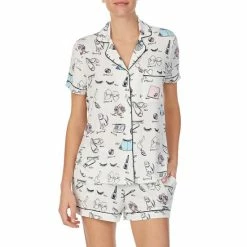 Coupon 🧨 Kate Spade New York Printed Notch Collar Short Sleeve Jersey Knit Shorty Pajama Set Novel Print 🎁