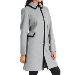 Cheapest 👍 Kate Spade New York Contrast Framed Single Breasted Long Sleeve Point Collar Pearl Detail Wool Blend 🧥 Coat Heather Grey 💯 -Kate Spade New York shop unnamed file 49