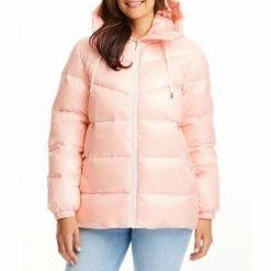 Budget 😉 Kate Spade New York Chevron Hooded Stand Collar Long Sleeve Insulated Puffer Jacket Champagne Pink 🥰