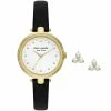 Cheap 🛒 Kate Spade New York 👩 Women's Holland Three-Hand Black Leather Strap ⌚ Watch And Stud Earrings Set ❤️