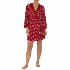Hot Sale ✔️ Kate Spade New York Dotted Print Long Sleeve Short Cozy Robe Red Cream 🛒