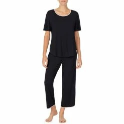 Hot Sale π Kate Spade New York Solid Jersey Knit Cropped Coordinating Pajama Set Black π