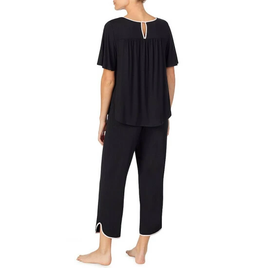 Hot Sale π Kate Spade New York Solid Jersey Knit Cropped Coordinating Pajama Set Black π 2 Hot Sale π Kate Spade New York Solid Jersey Knit Cropped Coordinating Pajama Set Black π - Image 2