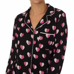 Best deal 🥰 Kate Spade New York Geometric Heart Print Long Sleeve Notch Collar Neck Long Pajama Set Black 😉 -Kate Spade New York shop unnamed file 803