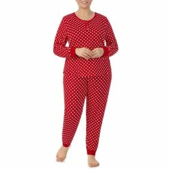 Best deal 🎉 Kate Spade New York Plus Size Dot Print Long Sleeve Jewel Neck Jersey Knit Pajama Set Red Cream 🧨