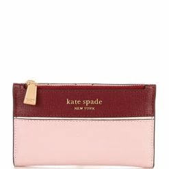 Best Sale 😉 Kate Spade New York Morgan Colorblock Slim Leather Bifold Wallet 🐶 Dogwood Pink Multi 🔥